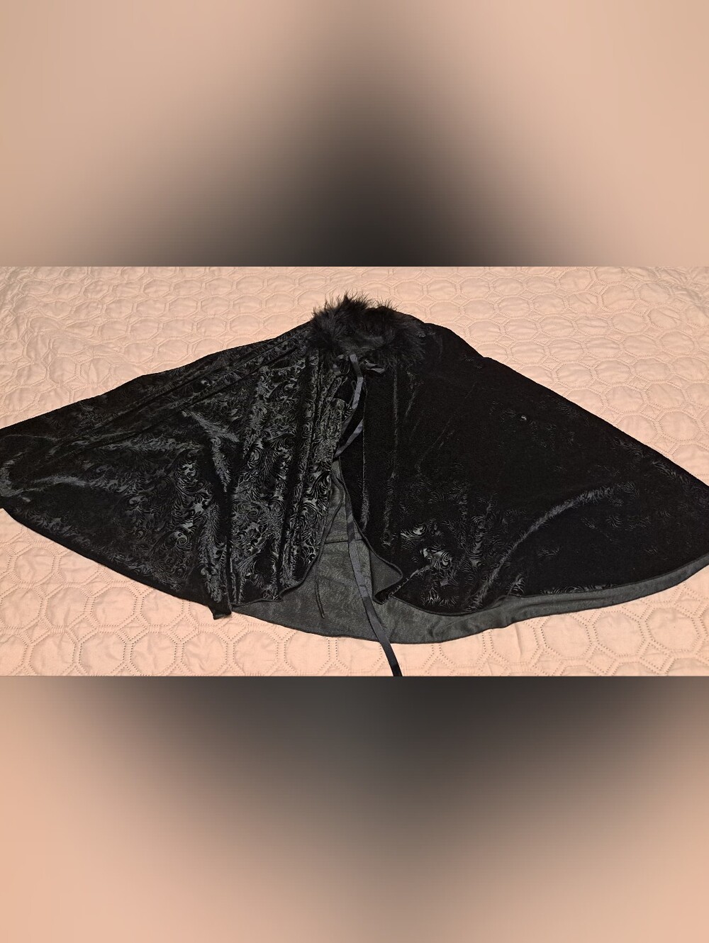 Black Velvet Cape Skirt with Feather Trim